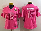 Women's Kansas City Chiefs #15 Patrick Mahomes Pink 2025 Super Bowl LIX Patch Vapor Untouchable Limited Stitched Jersey(Run Small),baseball caps,new era cap wholesale,wholesale hats